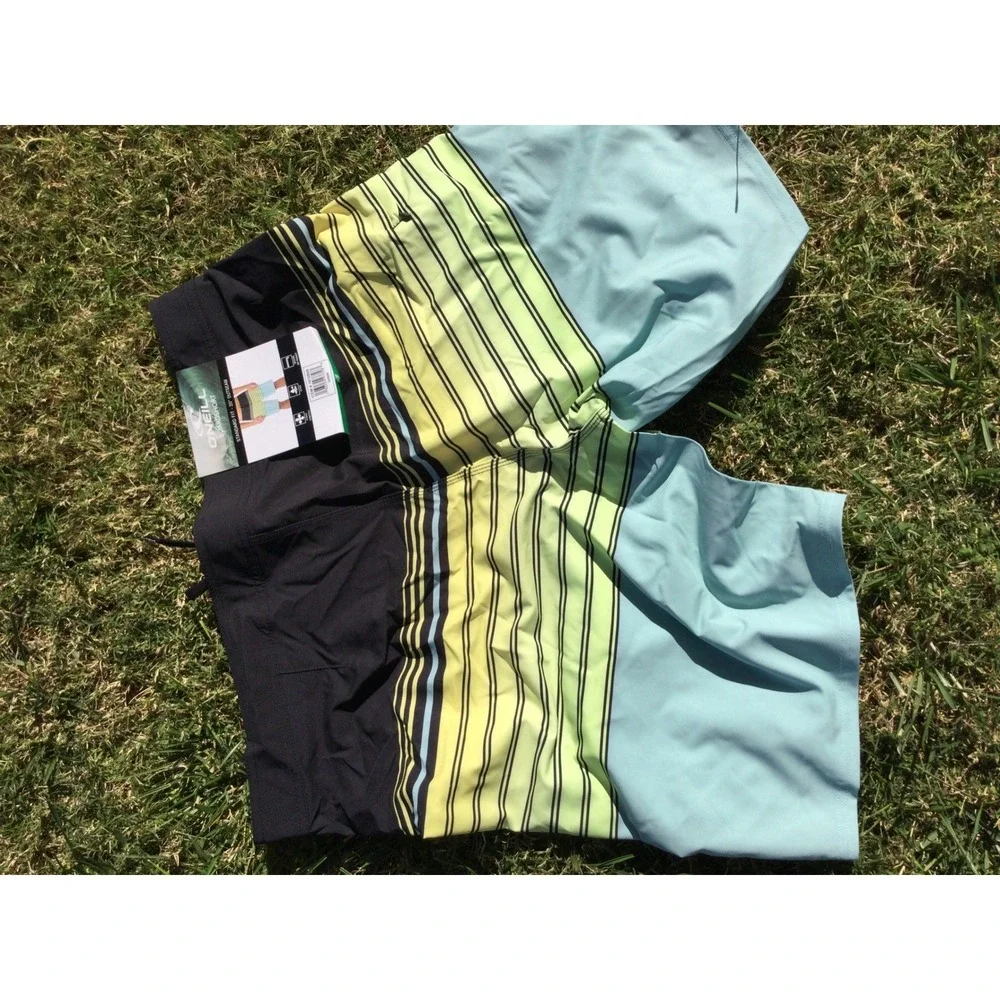 O'Neill Boardshorts Men's Swim Trunks Stripe Print‎ Black Green Blue size 30